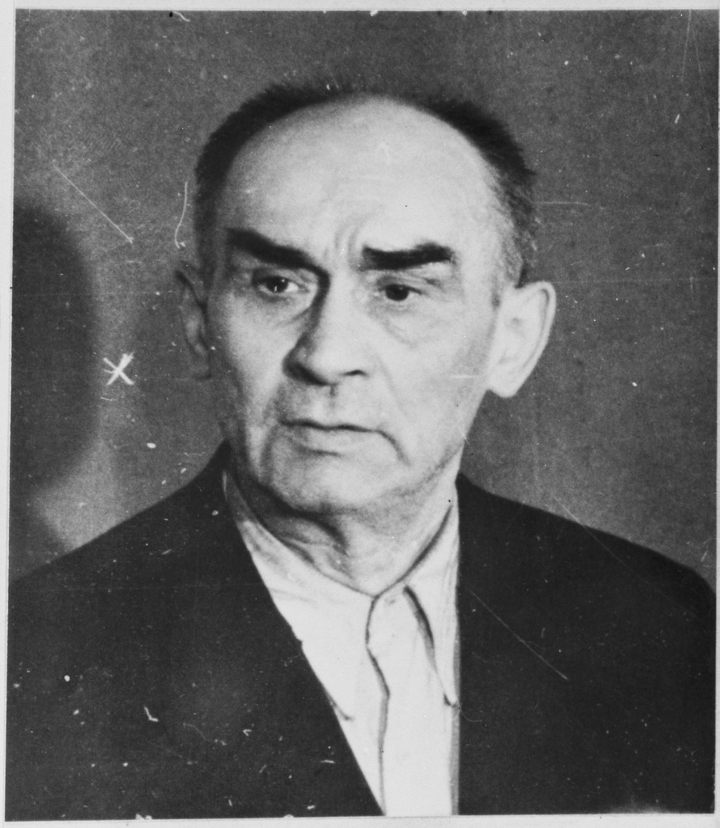 Defendant Karl Zander at the Sachsenhausen concentration camp war crimes trial in Berlin.