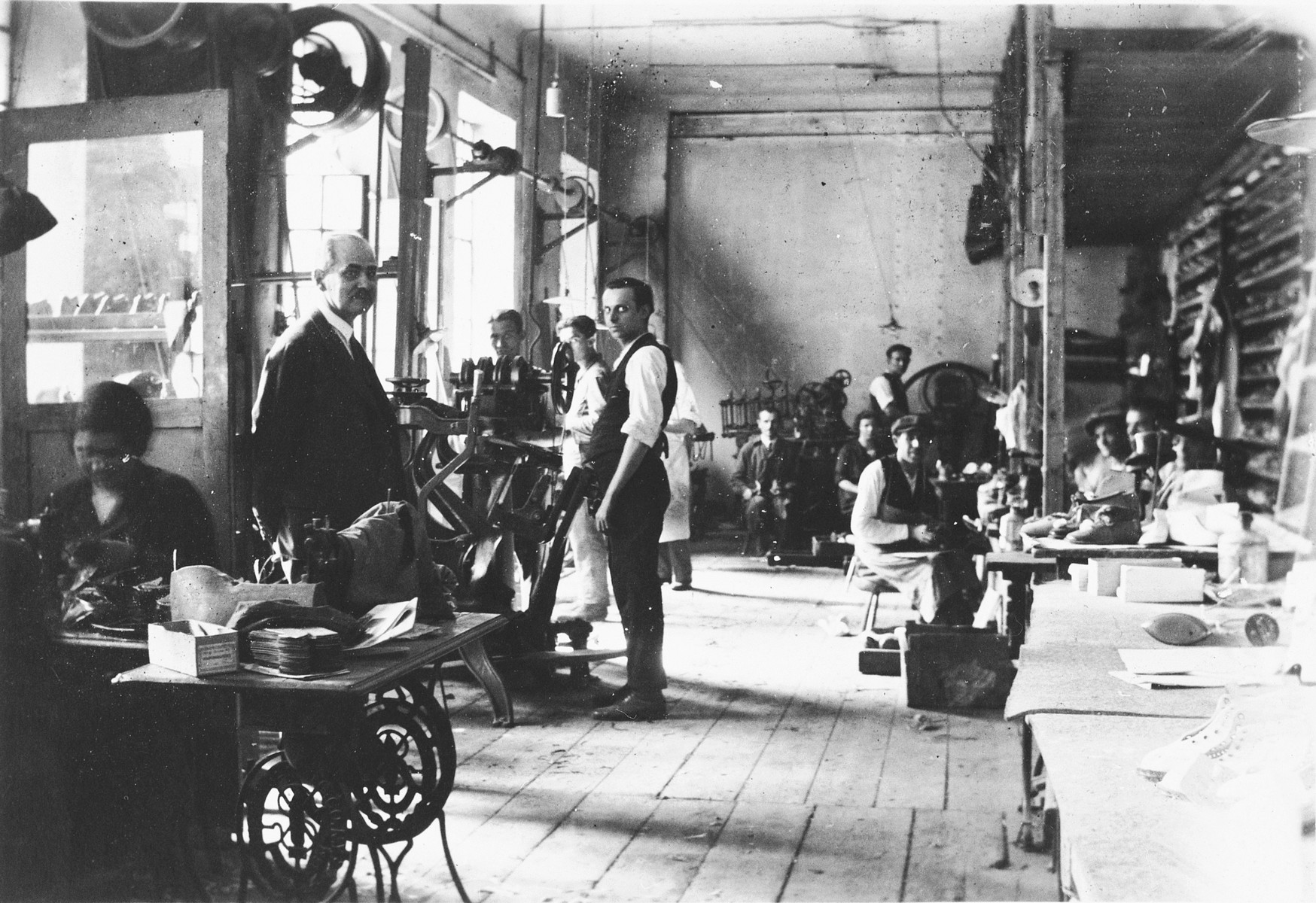 Interior of a shoe-making workshop in Hungary.