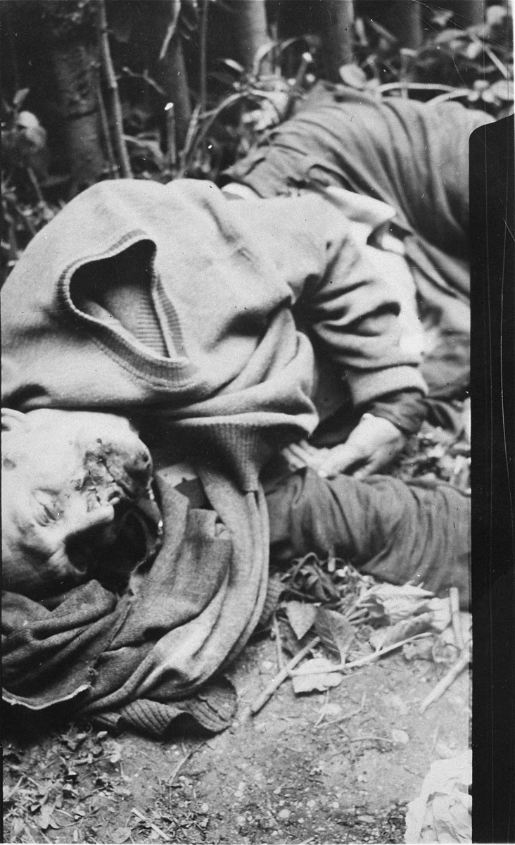 The corpse of a guard killed by prisoners.
