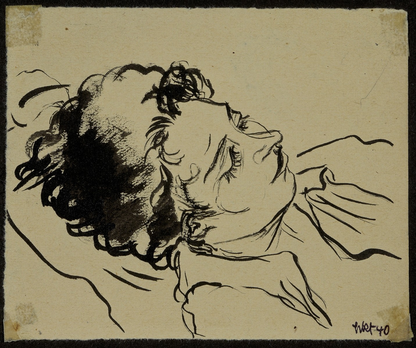 "Sleeping Inmate" by Lili Andrieux.  Sketch of head and shoulders of woman asleep.