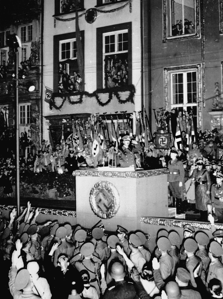 Adolf Hitler arrives at the podium to address the people of Danzig.