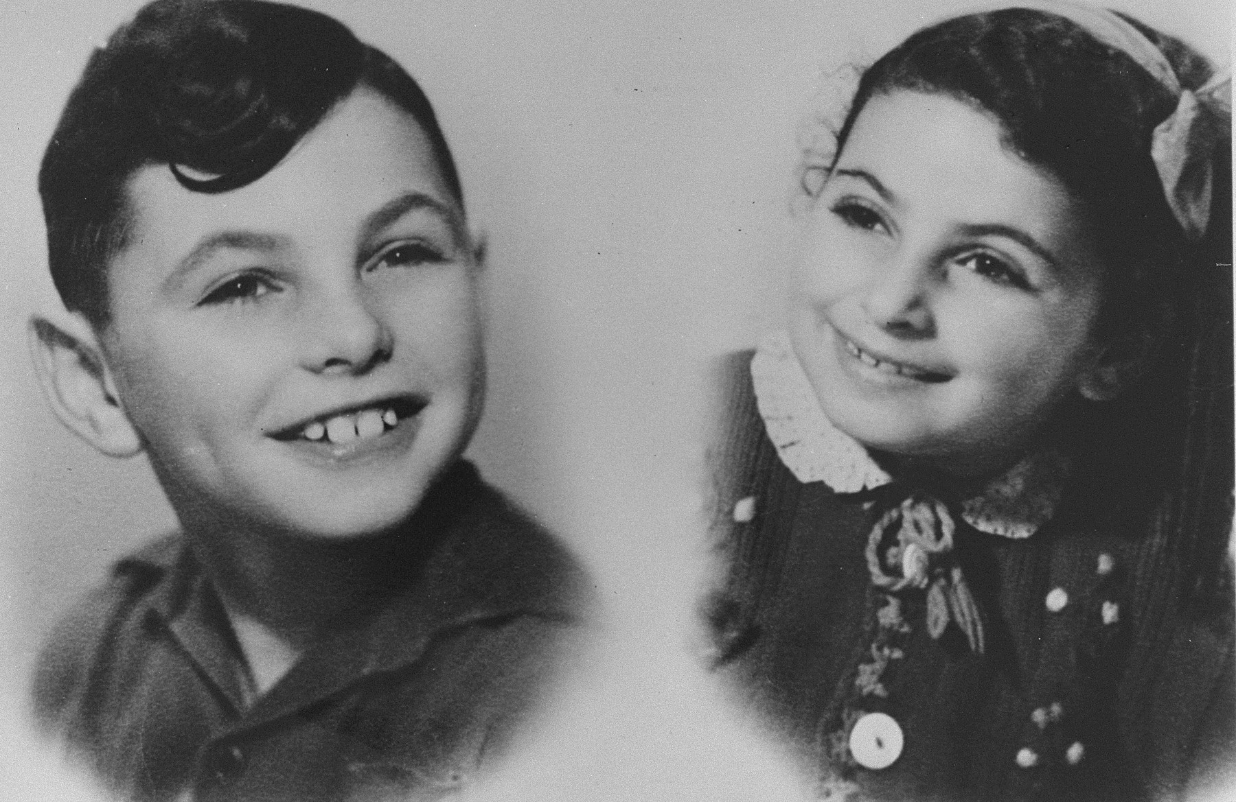 Portrait of two Jewish children, Shlomo and Eva Haringman, while living in hiding with the DeVries family.