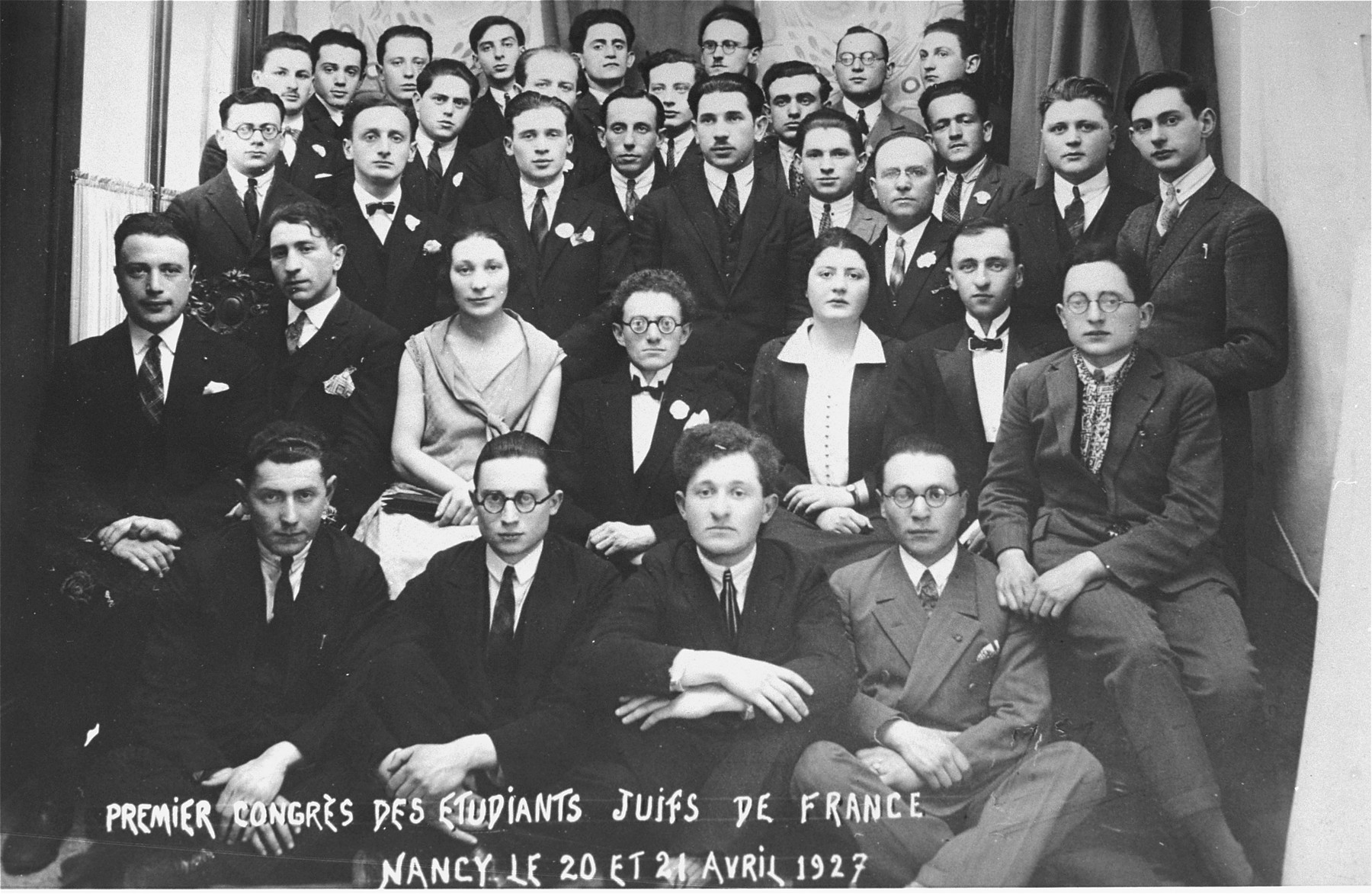 Group portrait of the participants of the First Congress of Jewish Students of France.  

Among those pictured is Alexander Markon, the donor's father (second from the left in the front row).