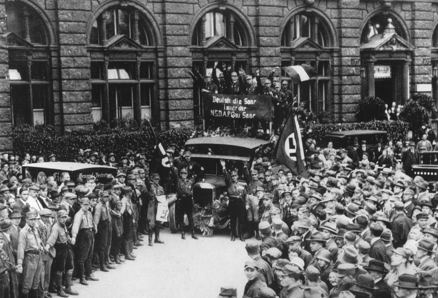 An SA detachment from the Saarland attends a Nazi Party rally in Nuremberg.