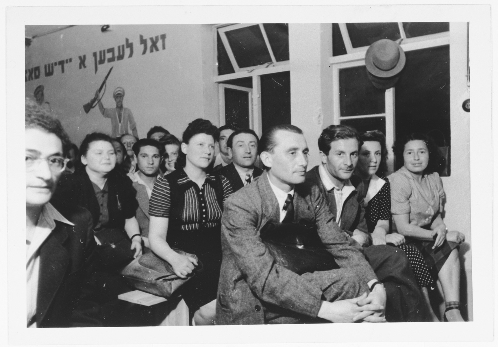Zionist meeting in an auditorium of the Zeilsheim displaced persons' camp.