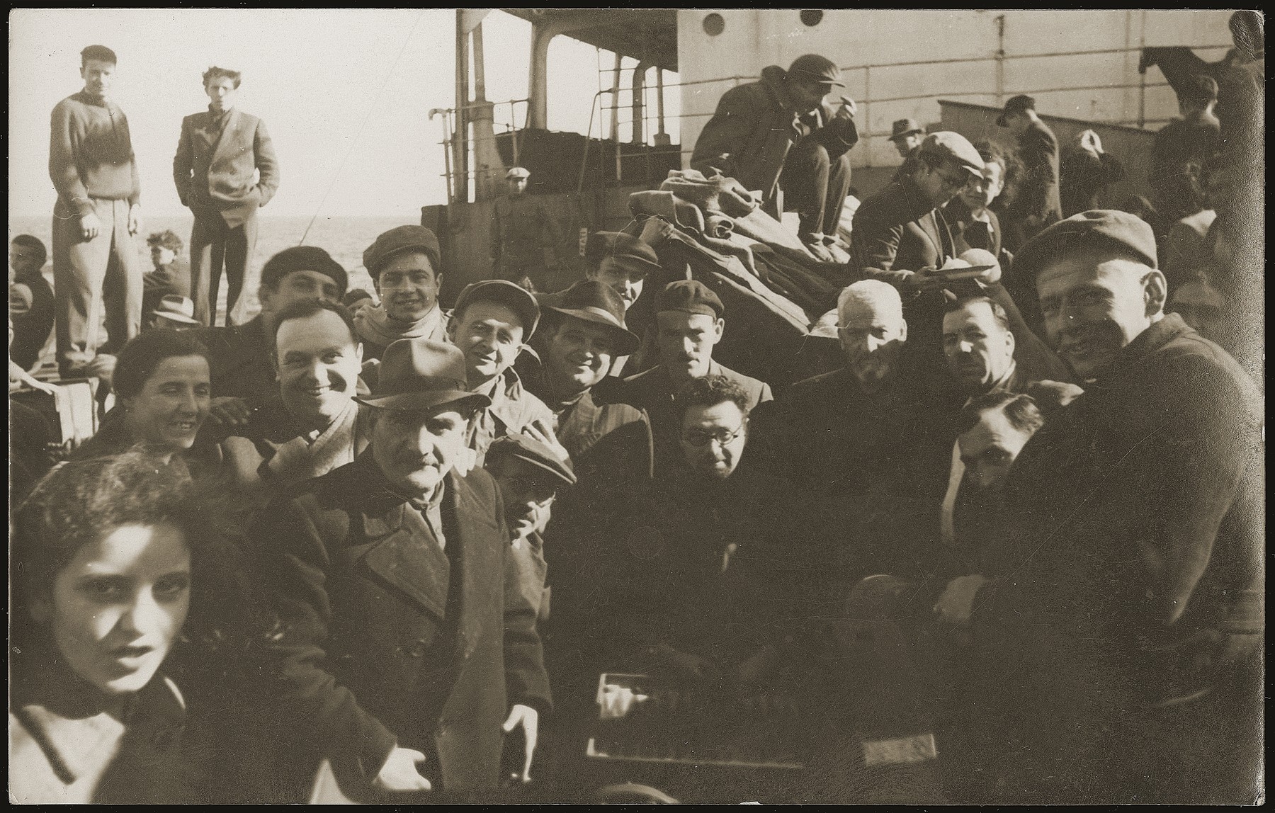 Yugoslavian Jews on the deck of the SS Kefalos, sailing from Bakar to Israel.