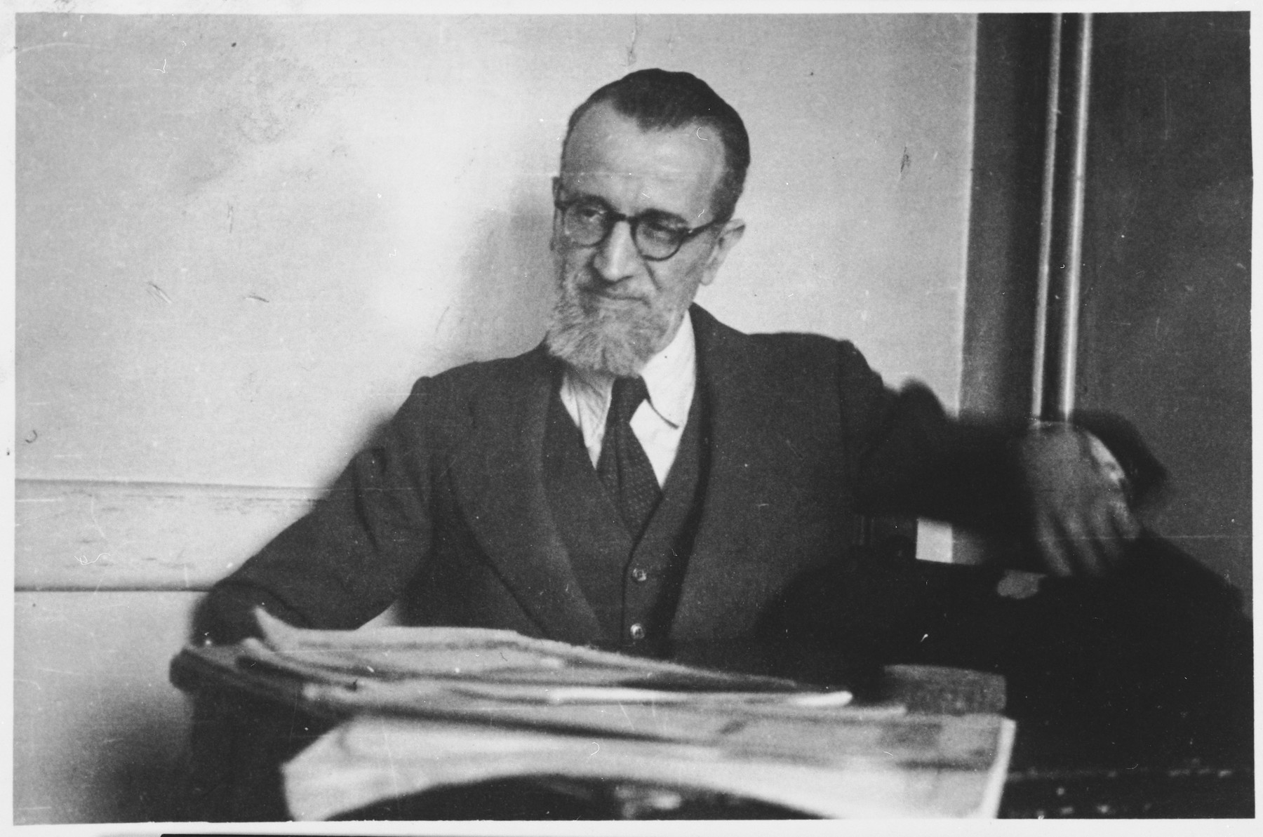 Rabbi Gustavo Castelbolognesi, chief-rabbi of Milan, sits at his desk in the Jewish high school of Milan where he also was a teacher.