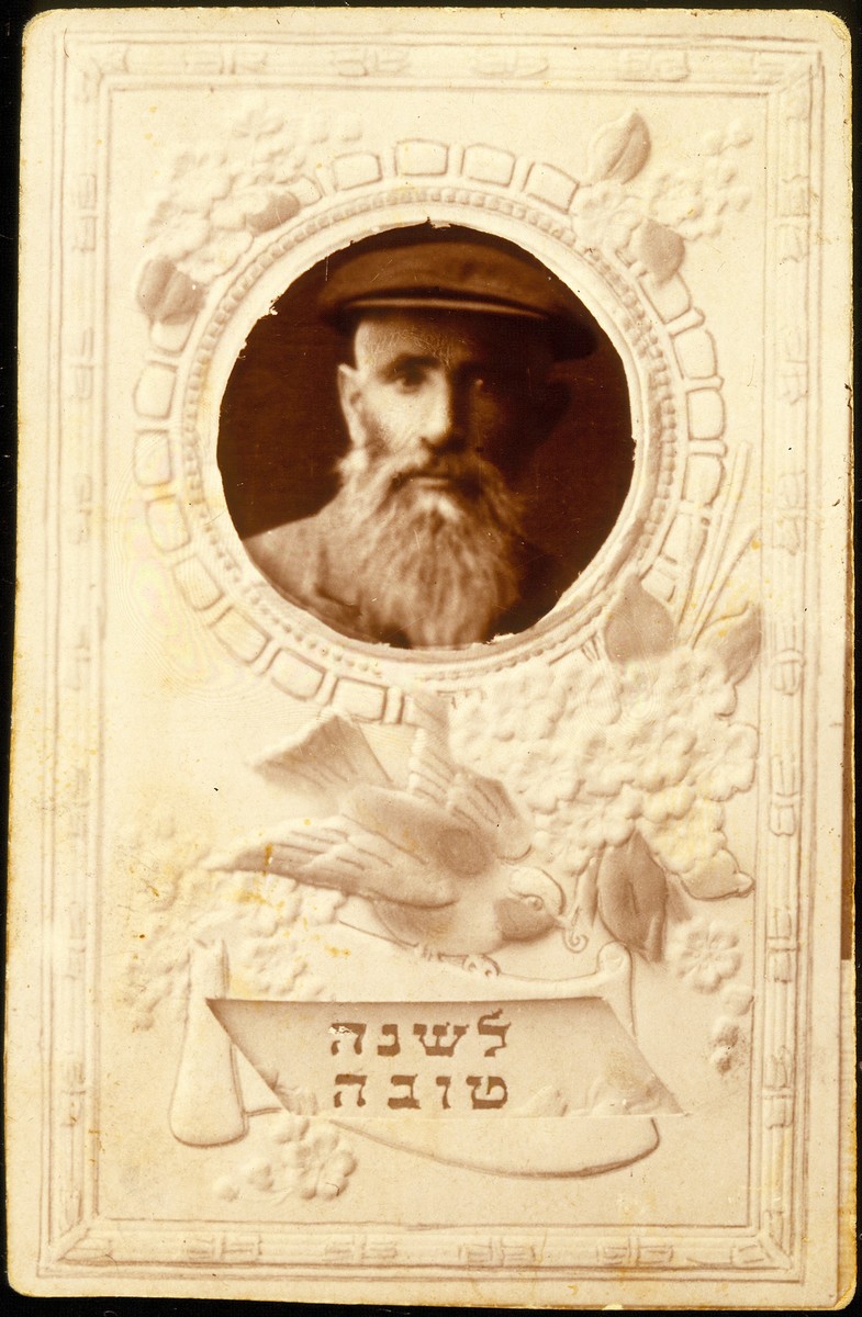 Jewish New Years card with a photograph of Benyamin Slepak. 

He was killed by a speeding bus shortly after the completion of the Pilsudski highway.