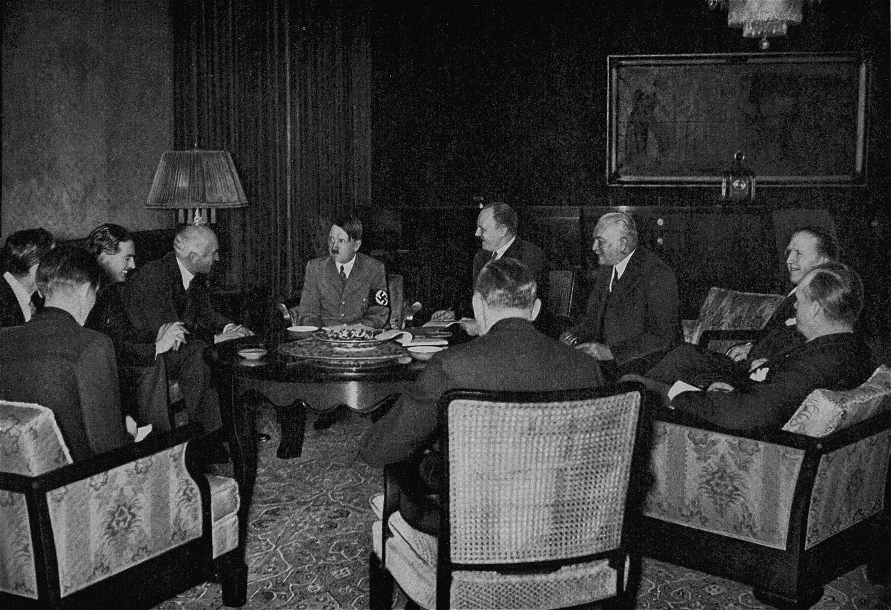 British government delegation headed by Anthony Eden (fourth from left) and Sir John Simon, meets with Adolf Hitler.