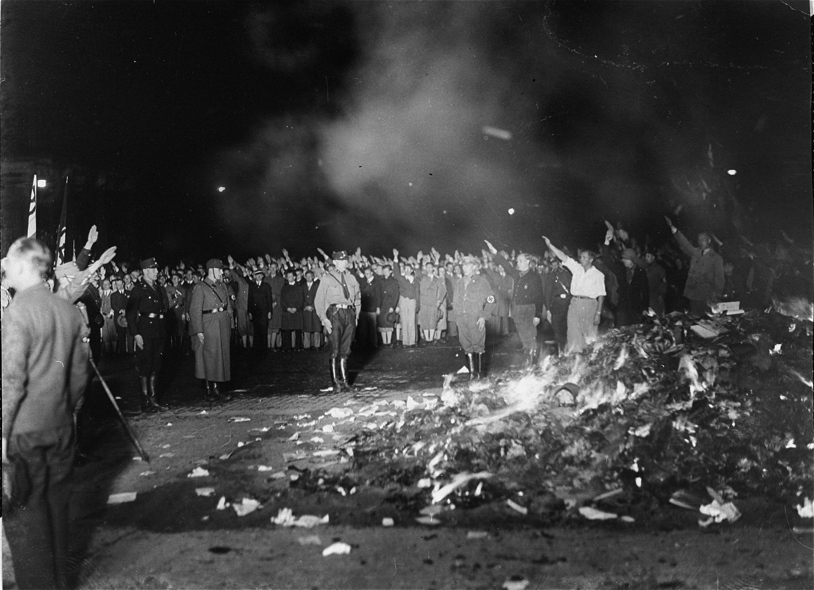 The public burning of "un-German" books by members of the SA and university students on the Opernplatz in Berlin.