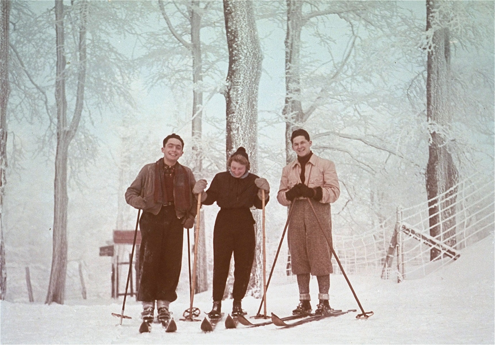 Portrait of Tom Veres with two friends on a ski outing.