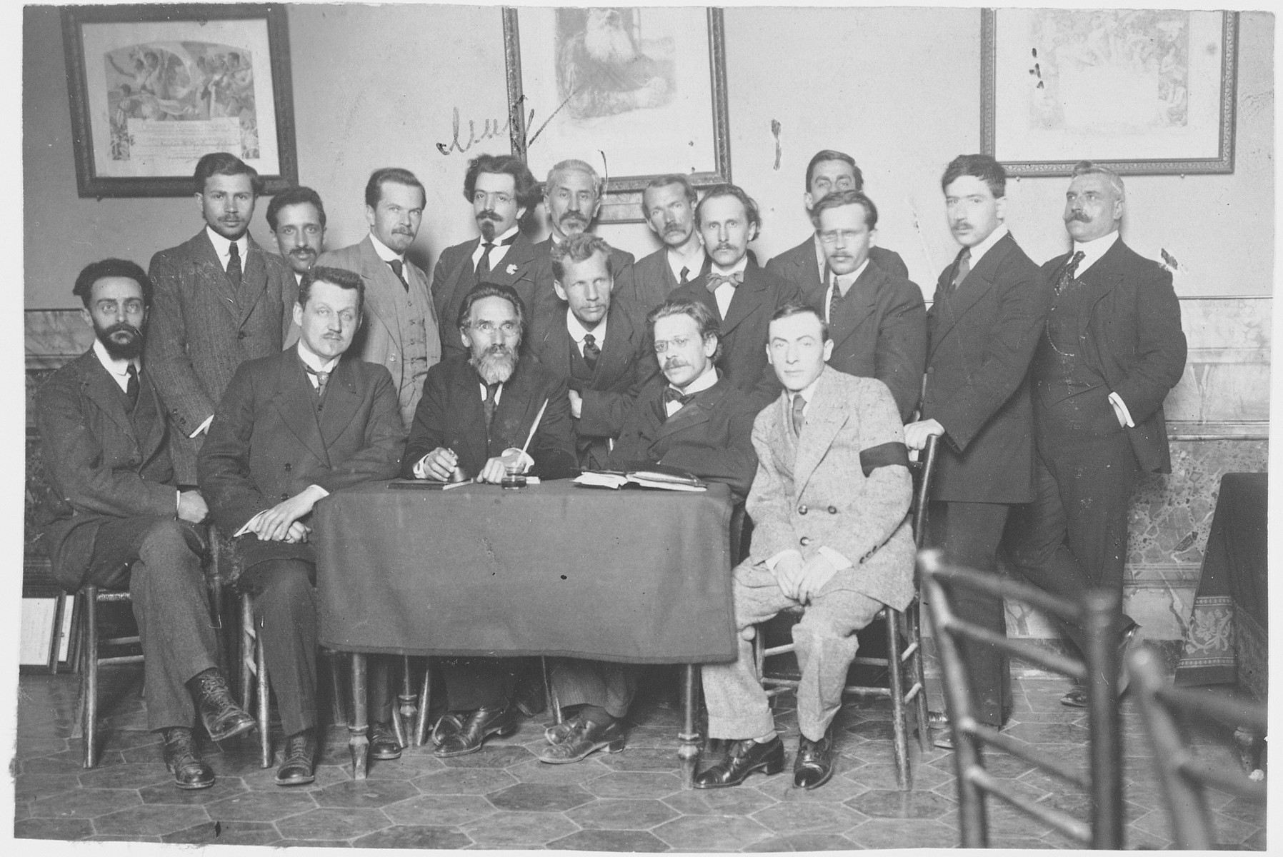 Group portrait of Russian emigres at a social gathering in Rome