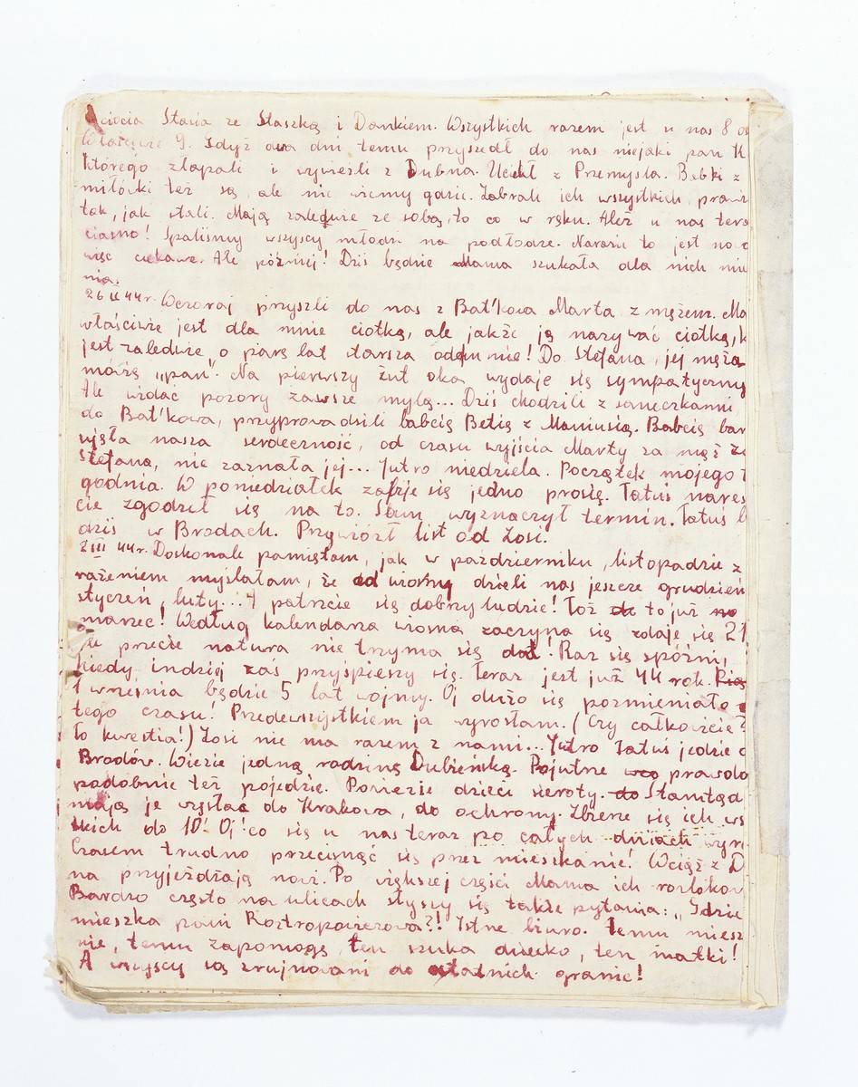 A page from a diary written by Stanislawa Roztropowicz that includes entries about Sabina Kagan, a Jewish child who was rescued by Stanislawa's parents.