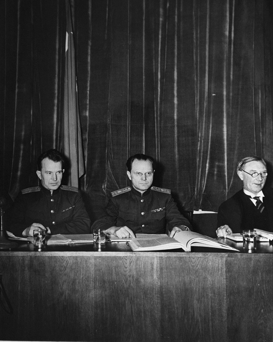 Major General I.T. Nikitchenko and Lieutenant Colonel A. F. Volchkov, the Russian judges on the International Military Tribunal hearing the trial of war criminals at Nuremberg.