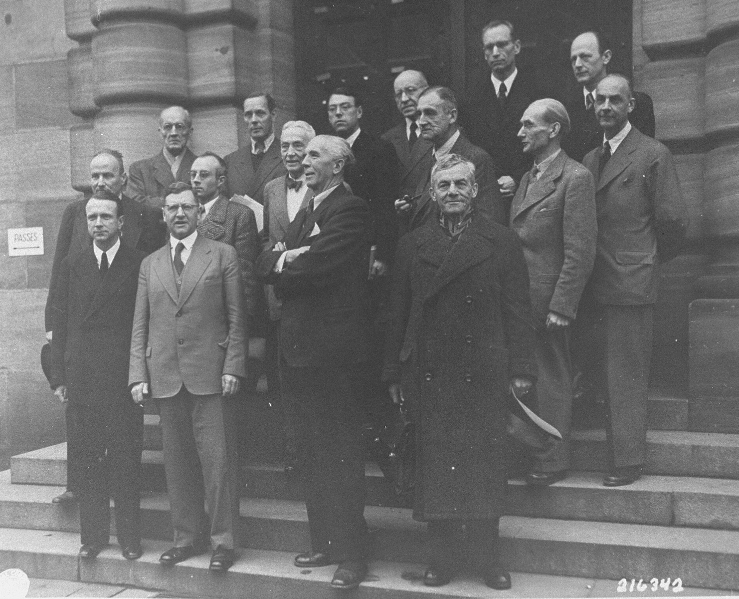 The lawyers for the defense pose before the beginning of the International Military Tribunal trial of war criminals at Nuremberg.