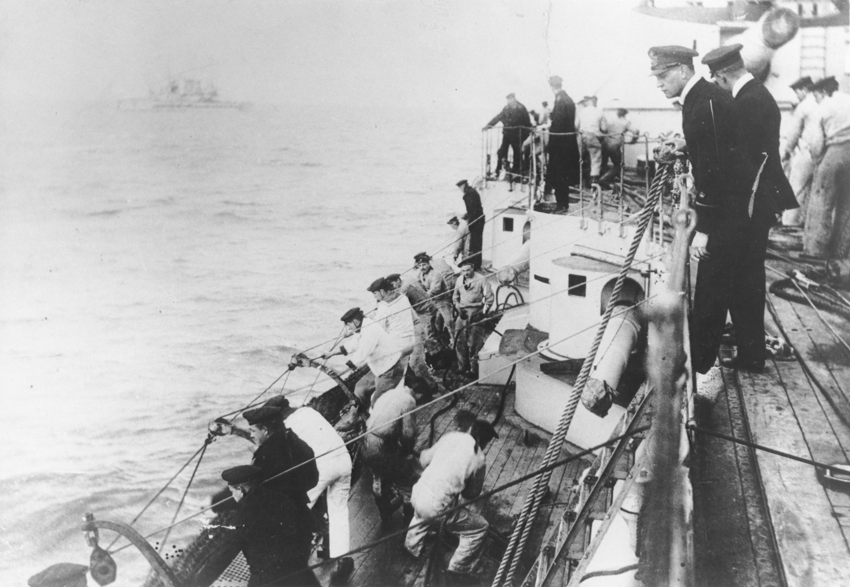 German naval officer Martin Niemoeller (top, foreground) serves as a naval officer during World War I.