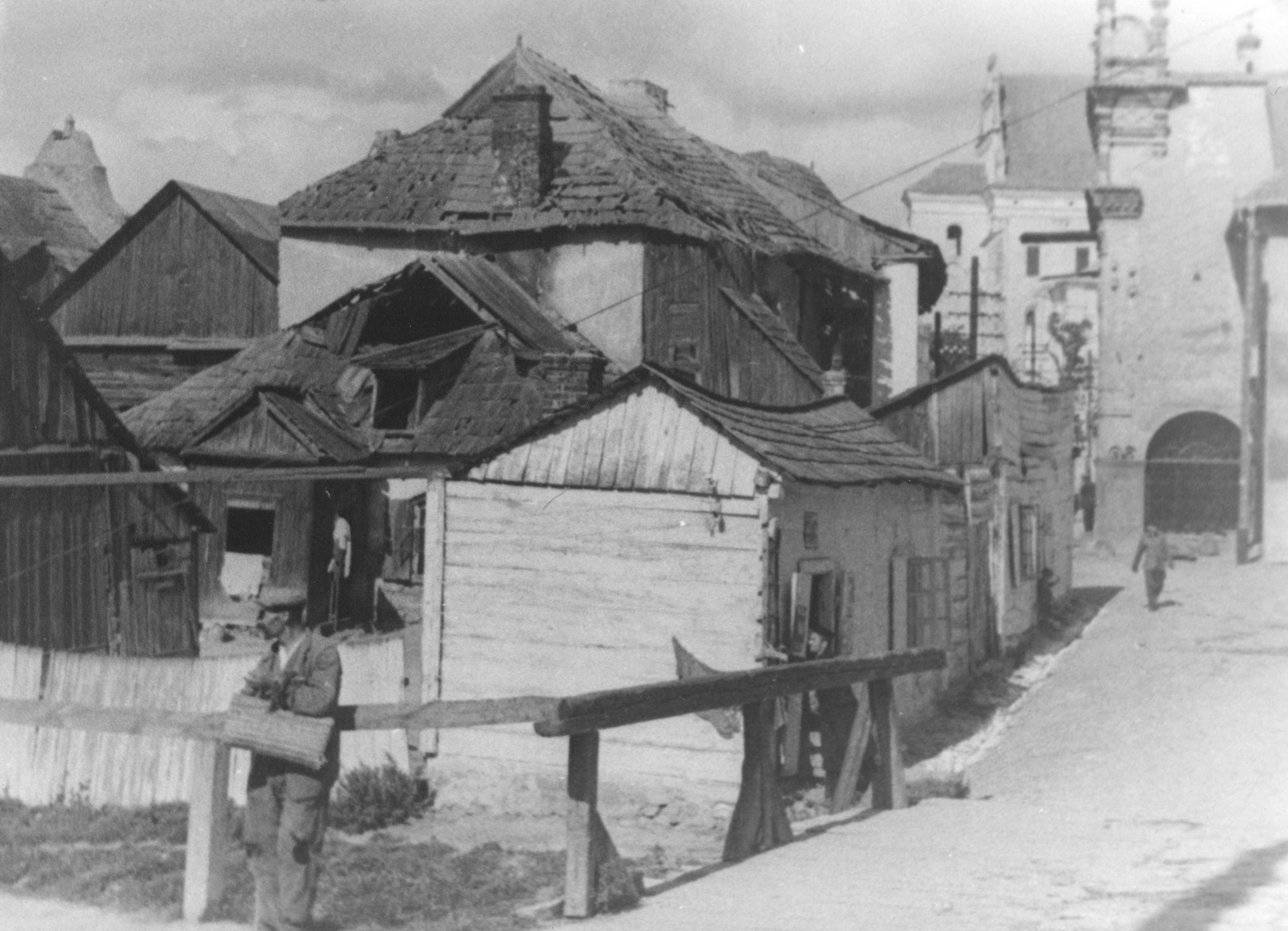 A cluster of old wooden houses in Kazimierz Dolny, Poland.