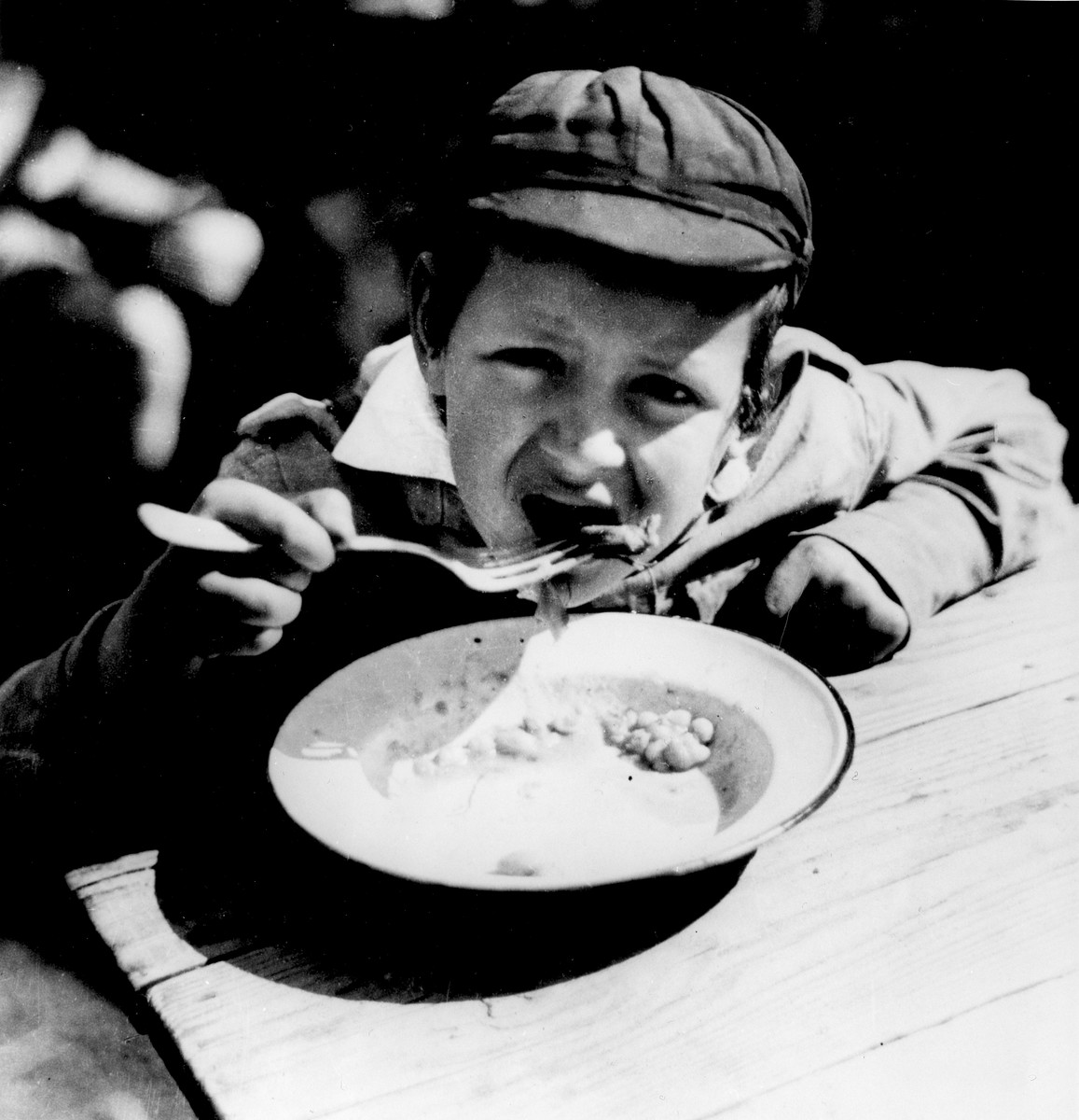 A child eats a meal in the TOZ summer home in Wisniowa Gora.  

The TOZ (Society for the Safeguarding of the Health of the Jewish Population) is an affiliate of the international OSE/OZE organization. This summer home provided free housing, food, education, and physical activity for approximately forty impoverished boys, children of factory workers, for a period of three weeks.