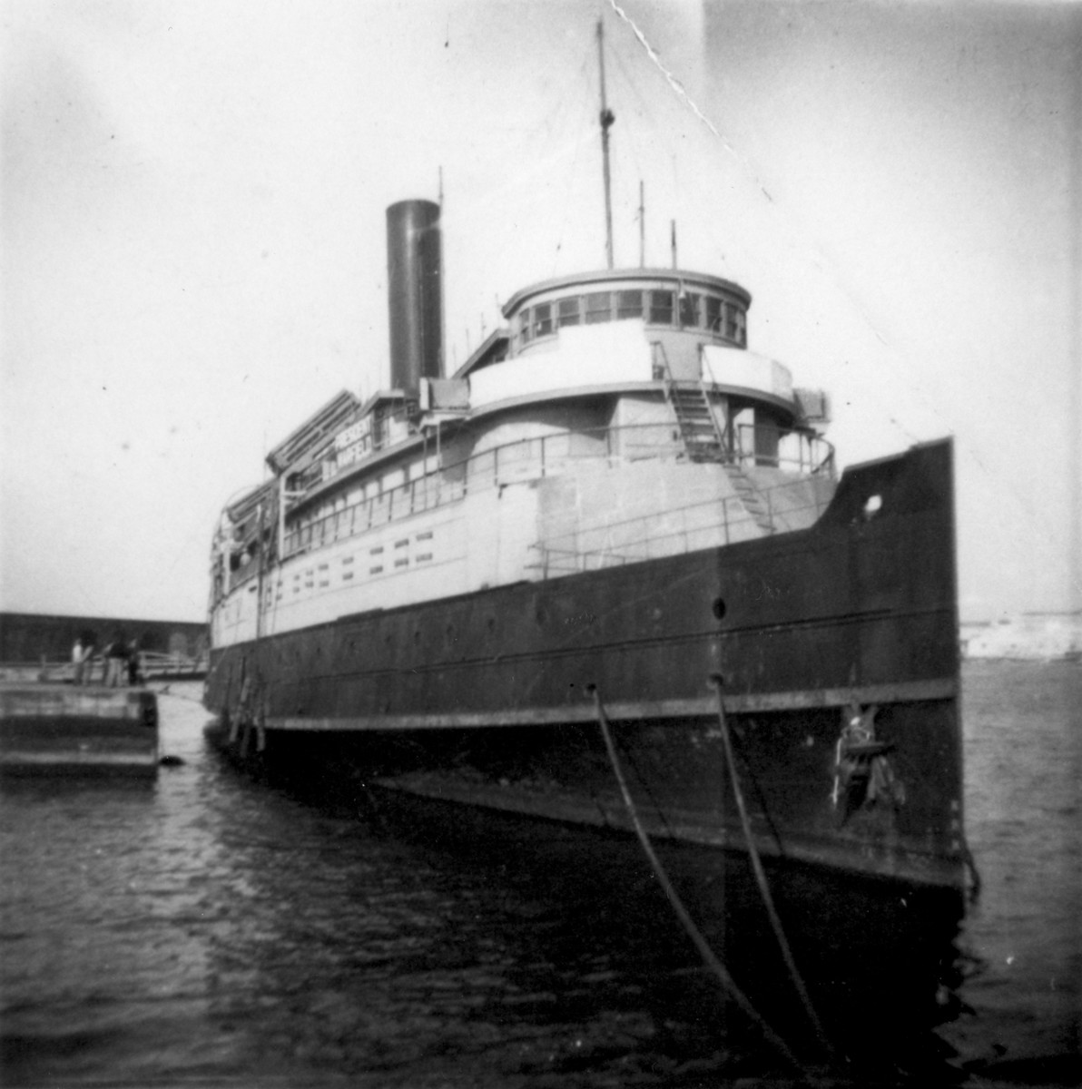 View of the illegal immigrant ship, the Exodus 1947, at berth in the port of Haifa.