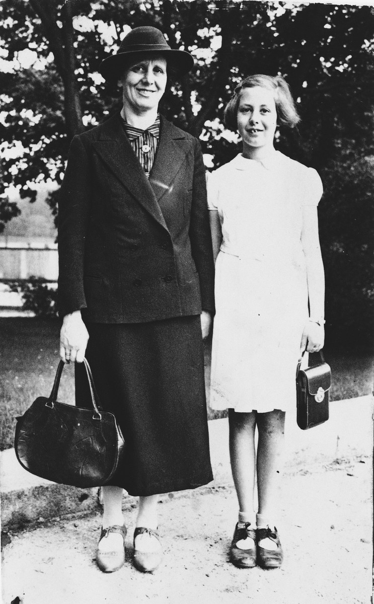 A Jewish mother and daughter pose in a park in Stettin shortly before the daughter departs on a Kindertransport to Belgium.  

Pictured are Lotte Wulff and her daughter, Ilse.   This is Ilse's last photograph of her mother.