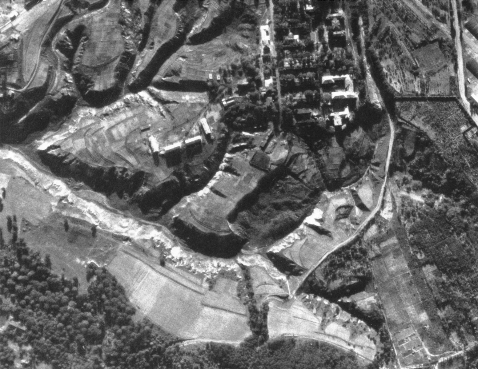 An aerial photograph of the northeastern section of the Babi Yar ravine taken by the German air force.  [Oversized Print]