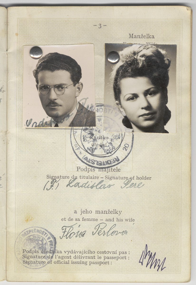 Passport issued to Flora and Ladislaw Perl prior to their immigration to the United States.