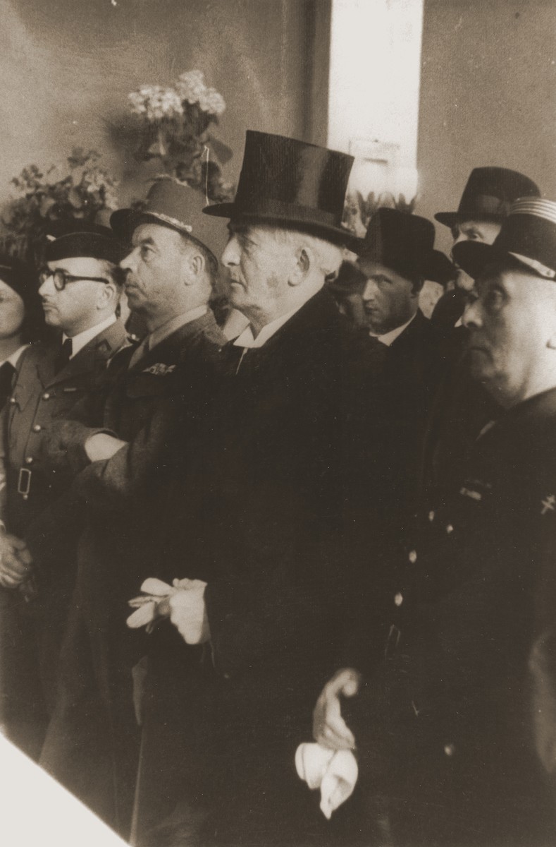 The Lord Mayor of Berlin and French General Lancon attend the dedication of the first Berlin synagogue to be re-opened after the war.  The synagogue was located on the fourth floor of the former Jewish home for the aged on the Iranischestrasse in the French sector.