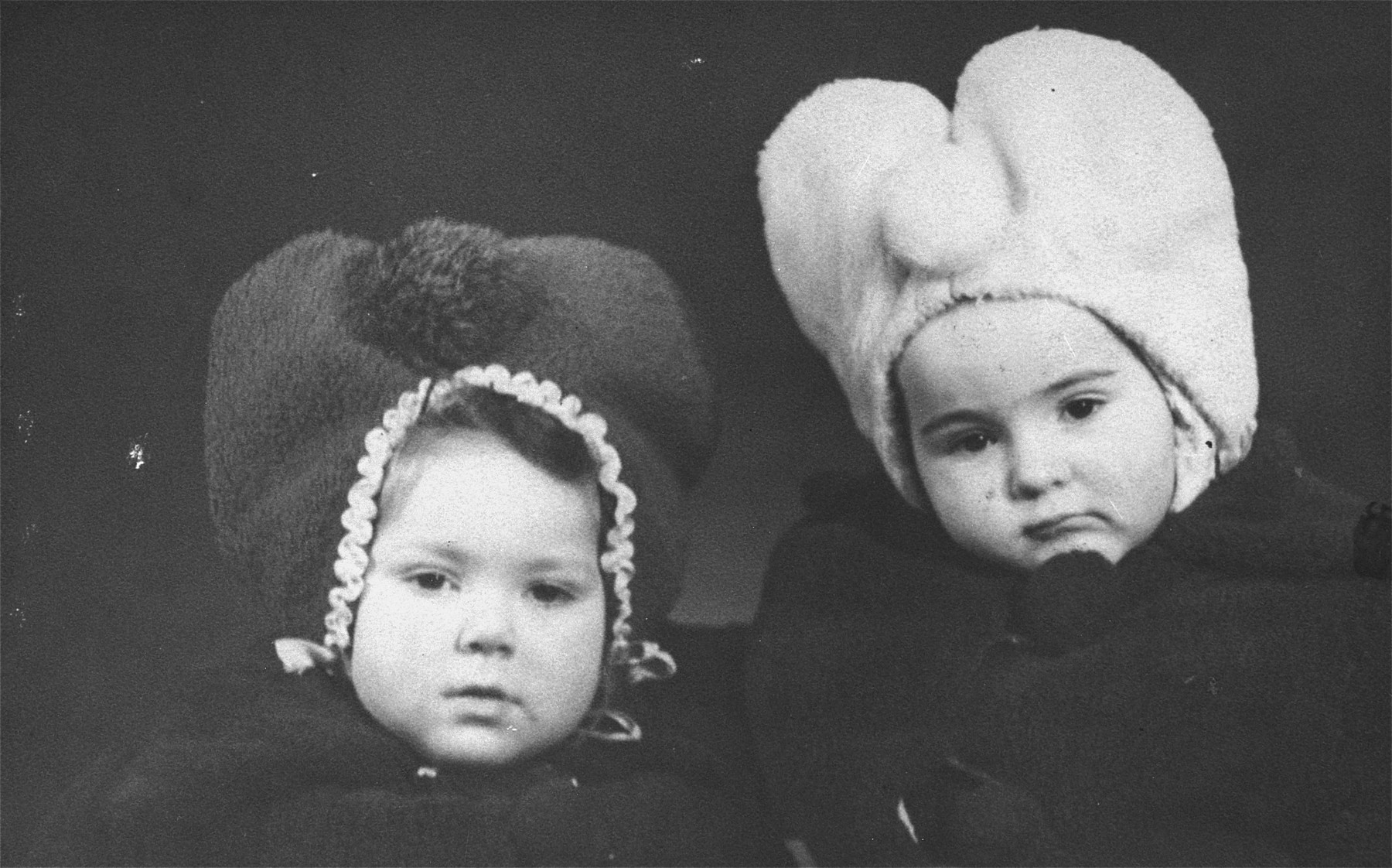 Portrait of a Jewish child in hiding with her Lithuanian "sister".

Pictured are Henia Wisgardisky (left) and Nijole Stankevic (right), the daughter of her rescuers, Jonas and Joana Stankiewicz.