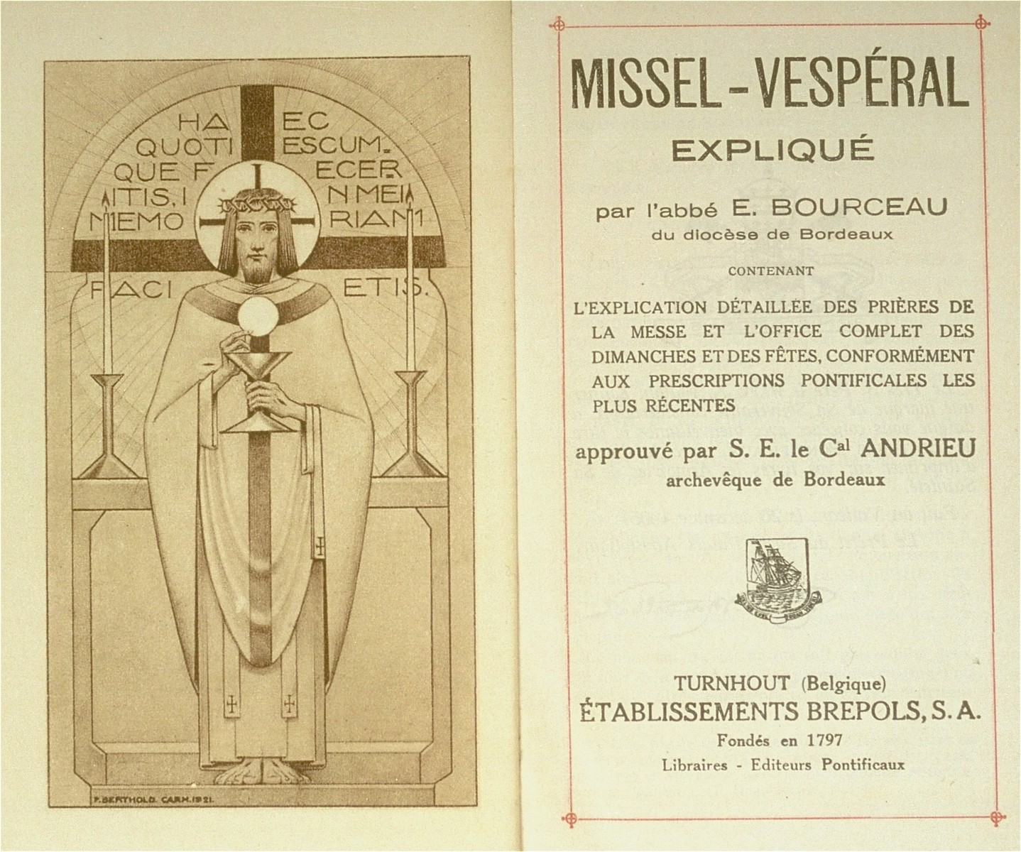 Title page of a Catholic prayerbook given to the donor, Sara Lamhaut, a Belgian-Jewish child in hiding at the Soeurs de Sainte Marie convent school in Wezembeek-Oppem near Brussels, on the occasion of her First Communion.