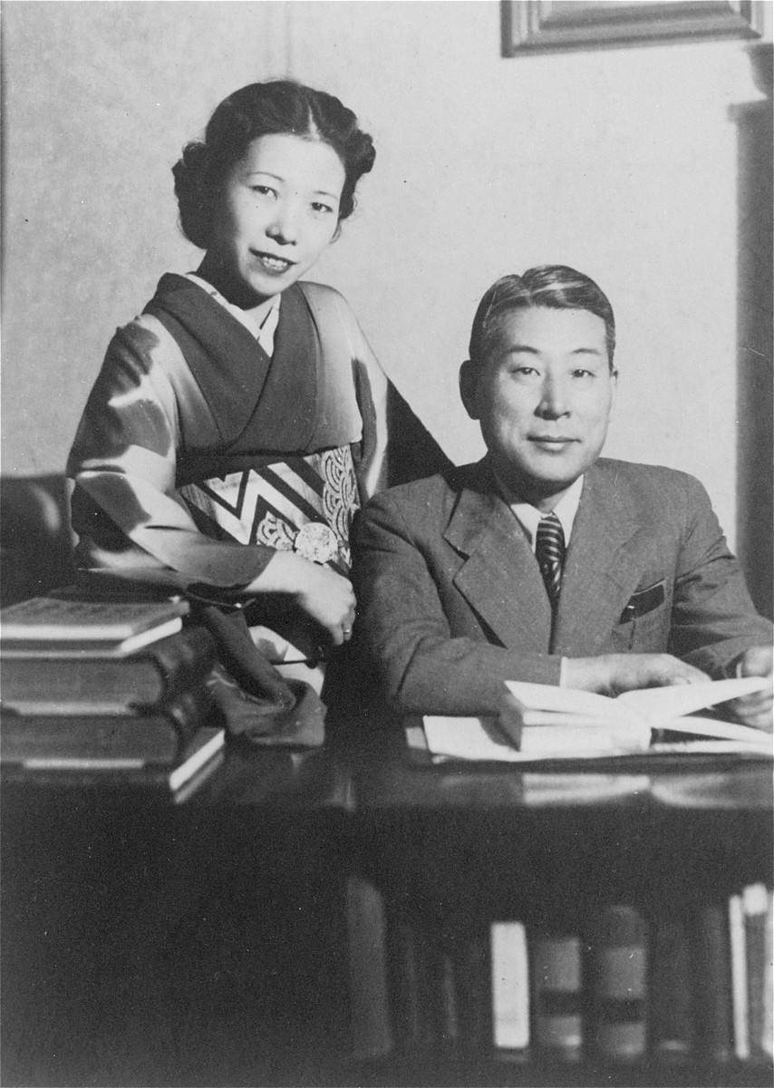 Chiune Sugihara with his wife Yukiko in his office at the Japanese