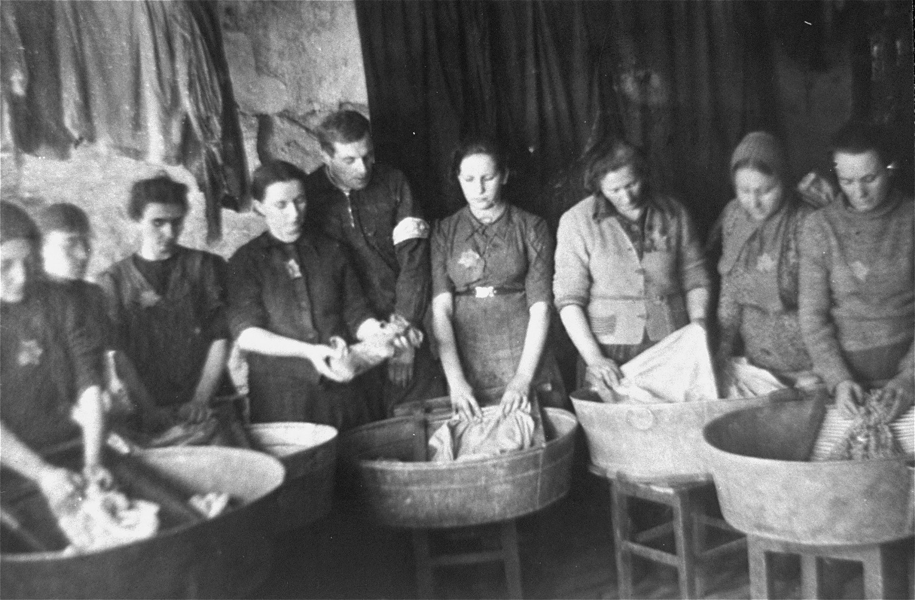 Jewish women working in the laundry in the Glubokoye ghetto.
