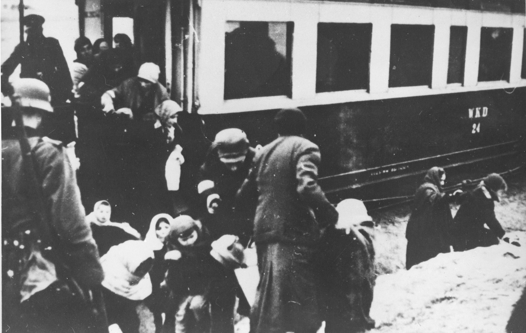 Polish Jews arrive by passenger train to the Warsaw ghetto.