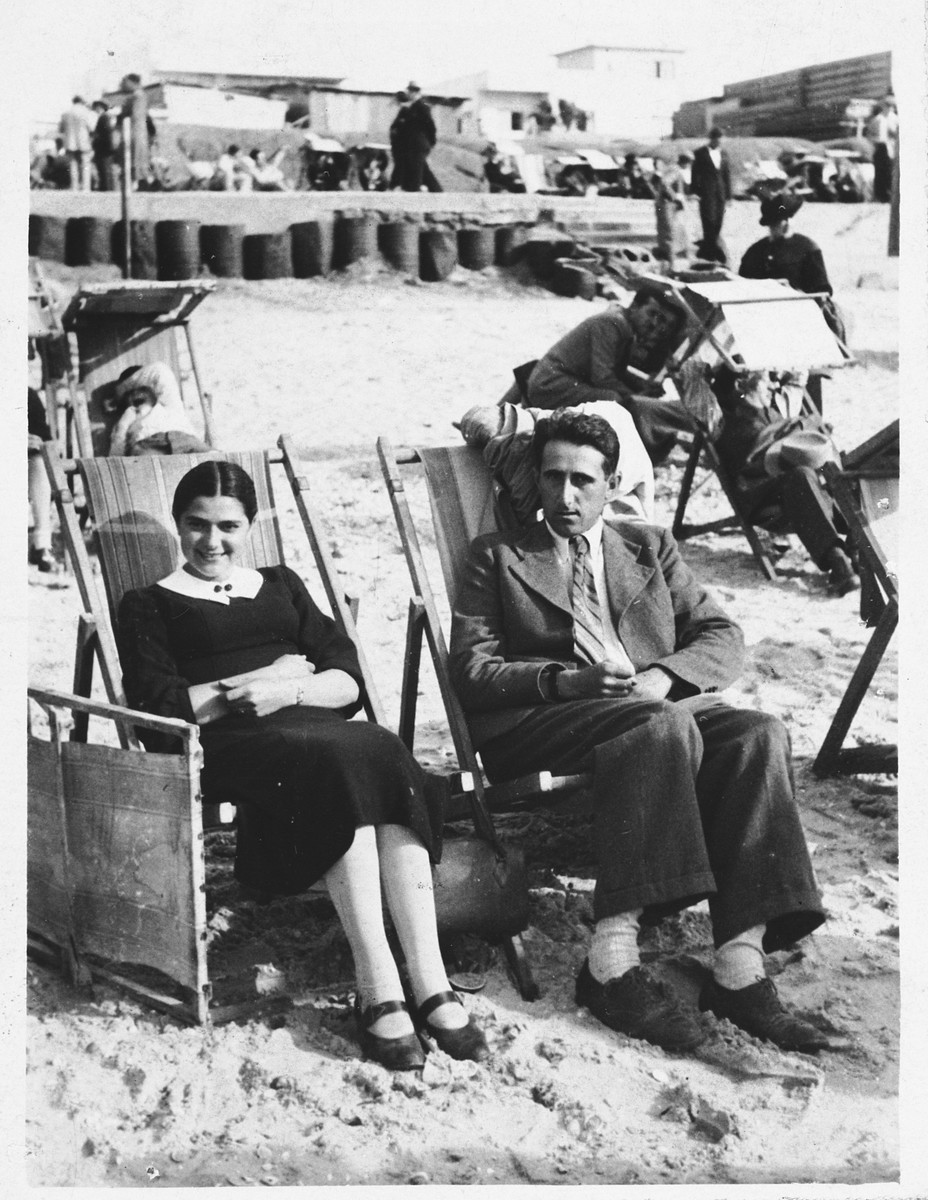 Felicja Klopholcz and a friend visit the beach.

This photograph was part of an album that was saved and retrieved in the following manner.  After the war, Felicja was standing on a street corner in Krakow waiting for a bus.  A total stranger approached her and told her that she recognized her from her photographs.  The Polish woman had moved into the Klopholcz's apartment and found Felicja's photo album and autograph book from school.  The Polish woman had saved the two albums and after bumping into Felicja by pure chance, she returned the books to her.