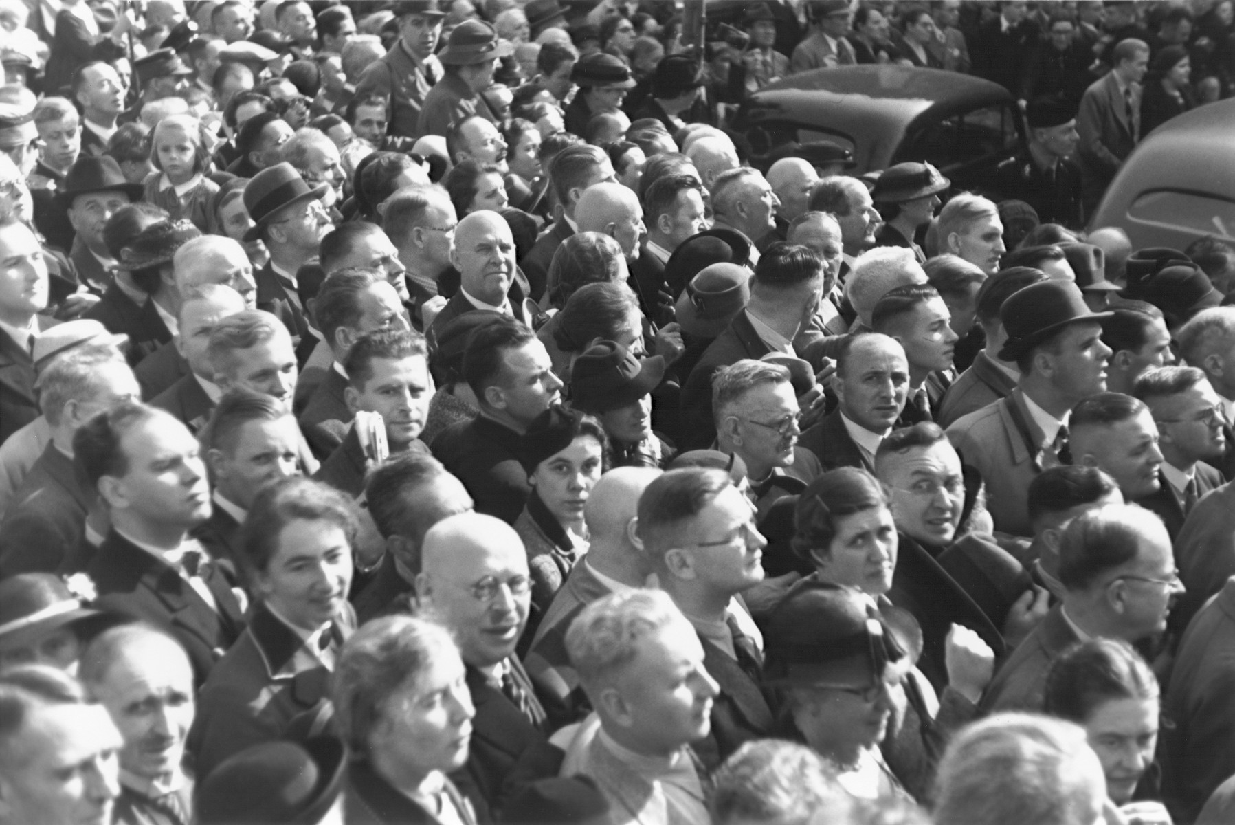 A large crowd of Germans attends a Nazi rally in Cologne.