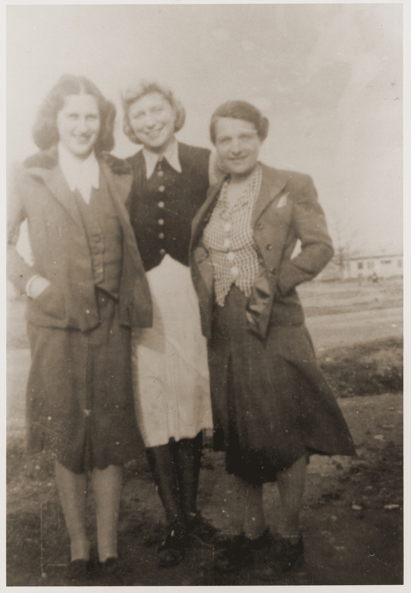 Isabelle Peloux (right), aunt of Marie Genevieve Parmentier, with two refugees: Trauchen and Senta Navratski. 

Trauchen died several years later of tuberculosis or bone cancer. Senta later married another Recebedou refugee, Louis Loewe, and went to the United States.

Marie Genevieve Parmentier was a ten year-old French girl living in Paris at the time of the German occupation in 1940. Her widowed mother sent her to safety with an old relative in Ariège in the South of France. She sooned joined her aunt, Isabelle Peloux, a military nurse, at the camp of Recebedou. While there she attended primary school at nearby Portet-sur-Garonne, before returning to her family in the summer of 1941.