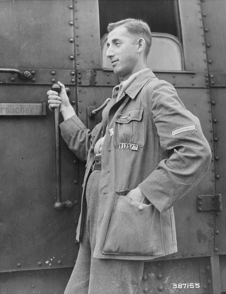 A Jewish youth who survived Buchenwald is about to leave the camp.  He will travel by train to France, and from there to Palestine or the United States.