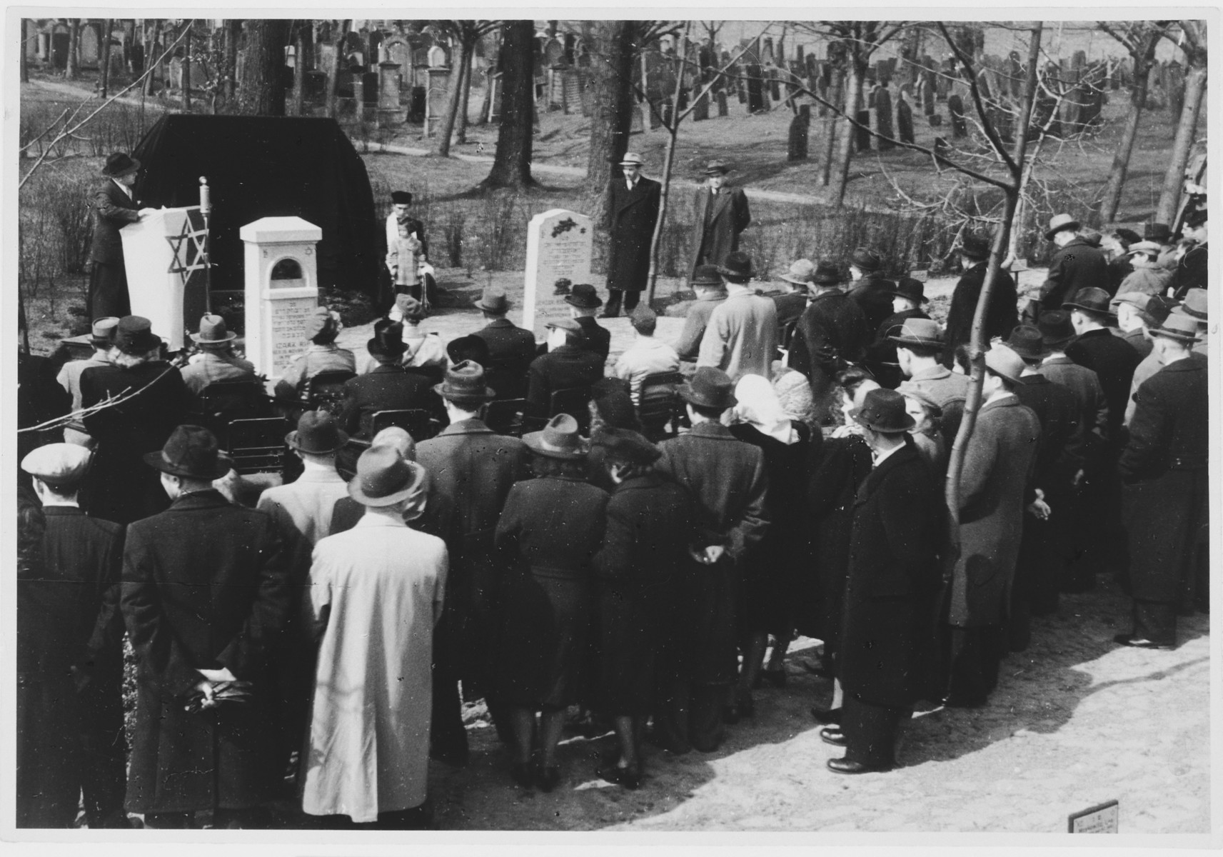 Jewish DPs attend the rededication ceremony of the Jewish cemetery in Luebeck.