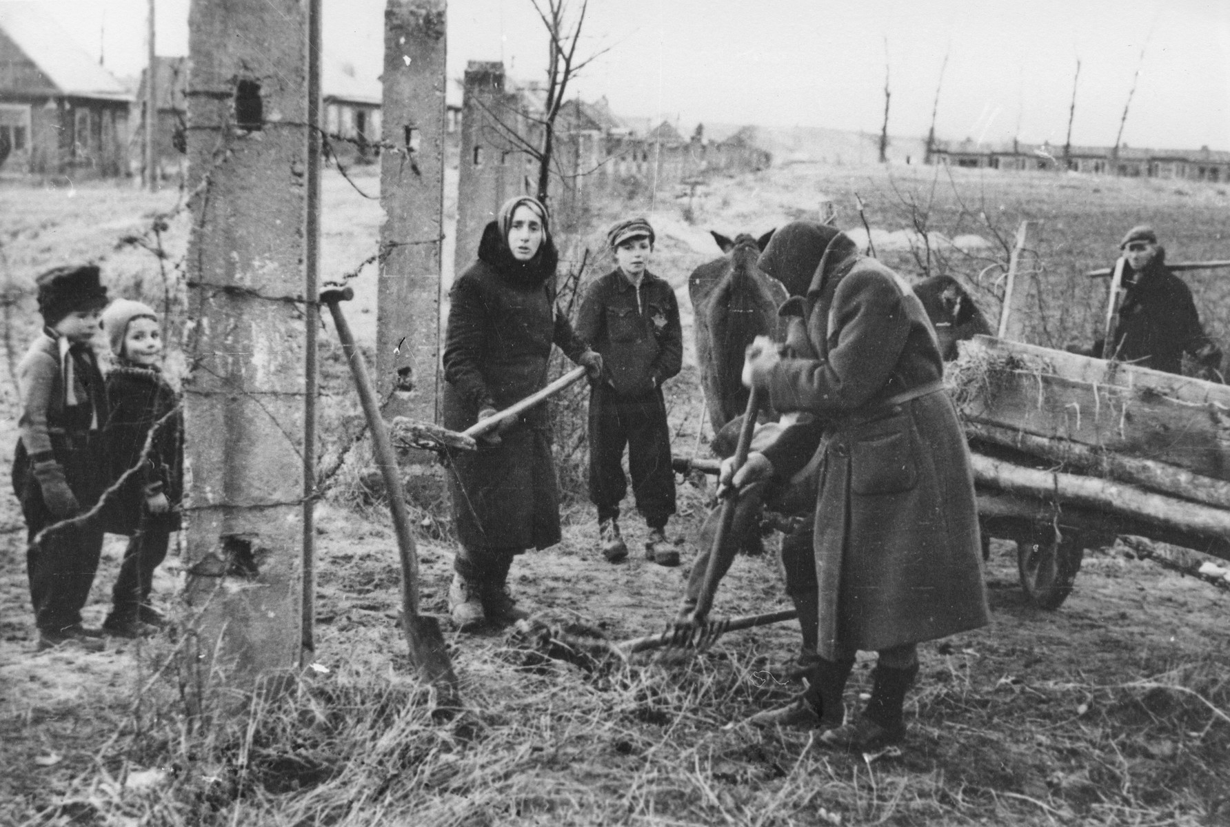 Jewish women working on an agricultural plot in the Kovno ghetto.