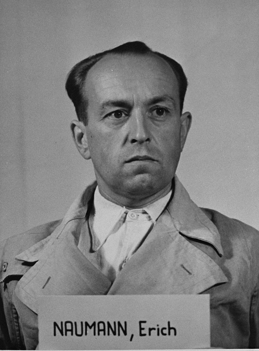 Defendant Erich Naumann at the Einsatzgruppen Trial.  Naumann was the Commanding Officer of Einsatzgruppe B.