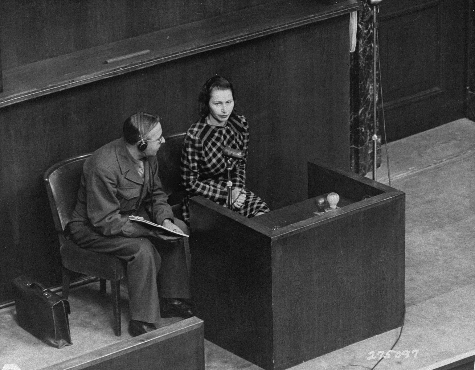 Wladislava Karolewska, one of four Polish women to appear as prosecution witnesses, on the stand at the Doctors Trial.