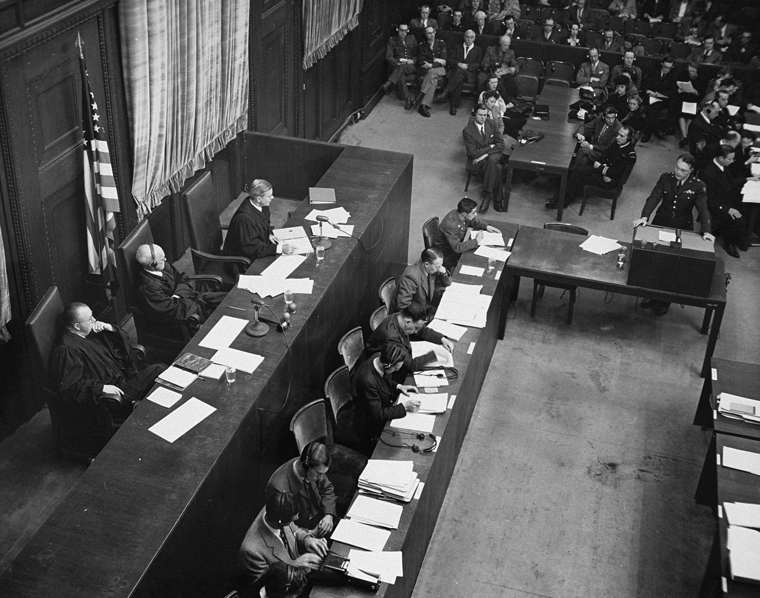 Brigadier General Telford Taylor, the U.S. Chief Counsel, delivers the prosecution's opening statement during the Ministries Trial.