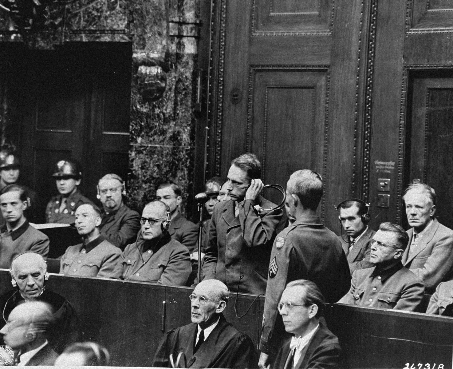 Wilhelm Beiglboeck pleads "not guilty" to the charges against him at the Doctors Trial.  Beiglboeck was a consulting physician to the Luftwaffe.
