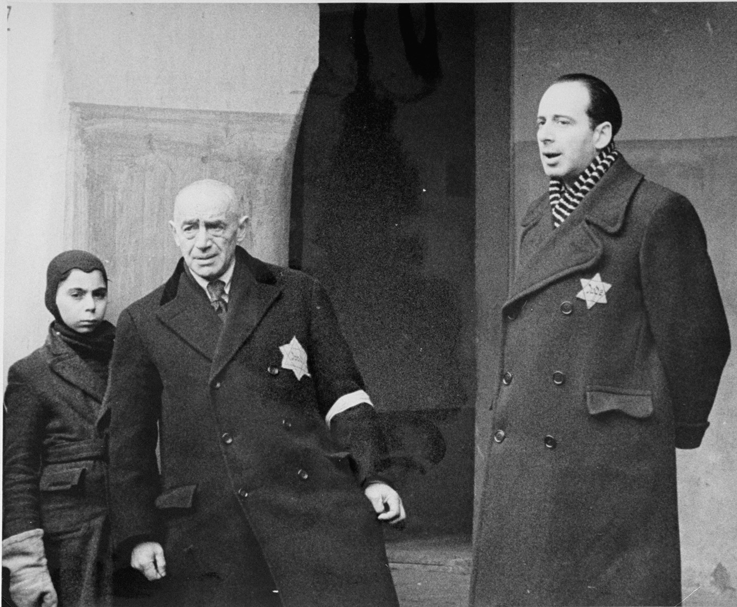Dr. Pavel Eppstein, Chairman of the Theresienstadt Jewish council (Aeltestenrat), greets the newly arrived transport of Dutch Jews.  [oversized photo]