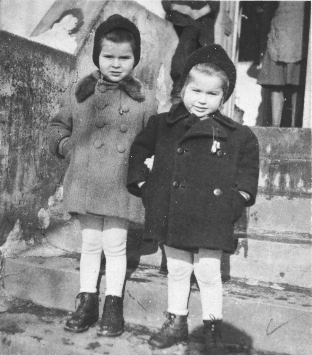 Two young Jewish sisters pose on the steps of their home in Cop.

Pictured are Renate (left) and Sylvia Schonberg.