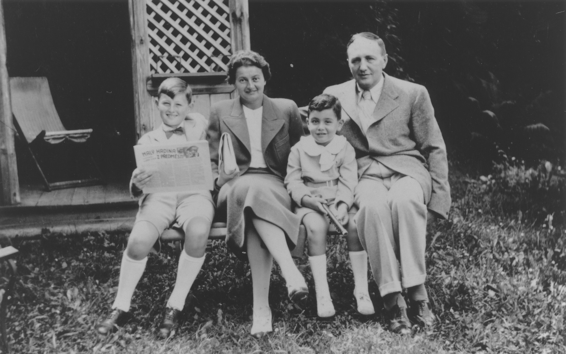 Portrait of the Brod family in Prague.

PIctured from left to right are: Ivan (b.1927), Olga (b.1899), Jan (b.1932) and Karel Brod.  All but Ivan perished in Auschwitz in 1944.