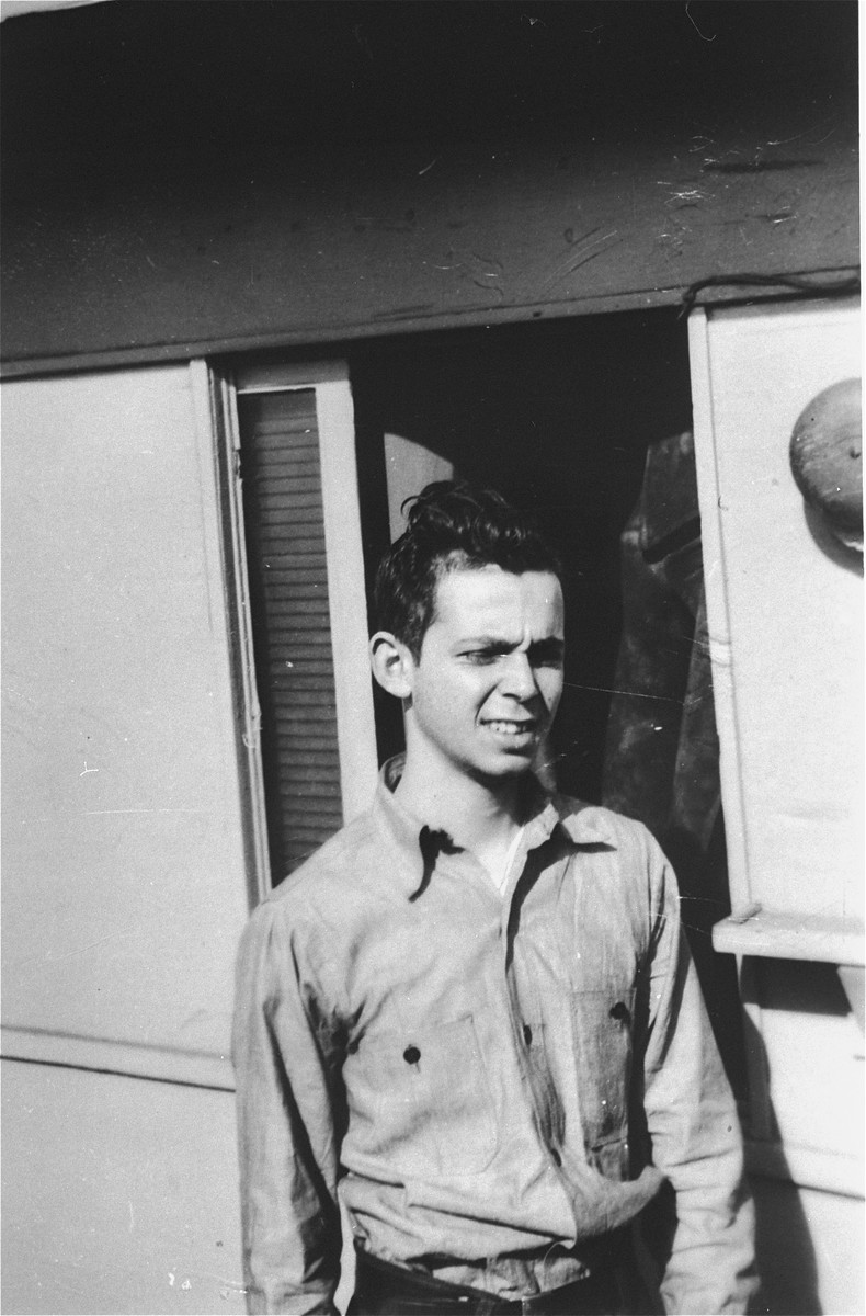 A crew member of the President Warfield (later the Exodus 1947) poses on the deck of the ship before its departure for Europe.  

Pictured is Jerry Woodrow (Yaakov Ben Yisrael) from Detroit.