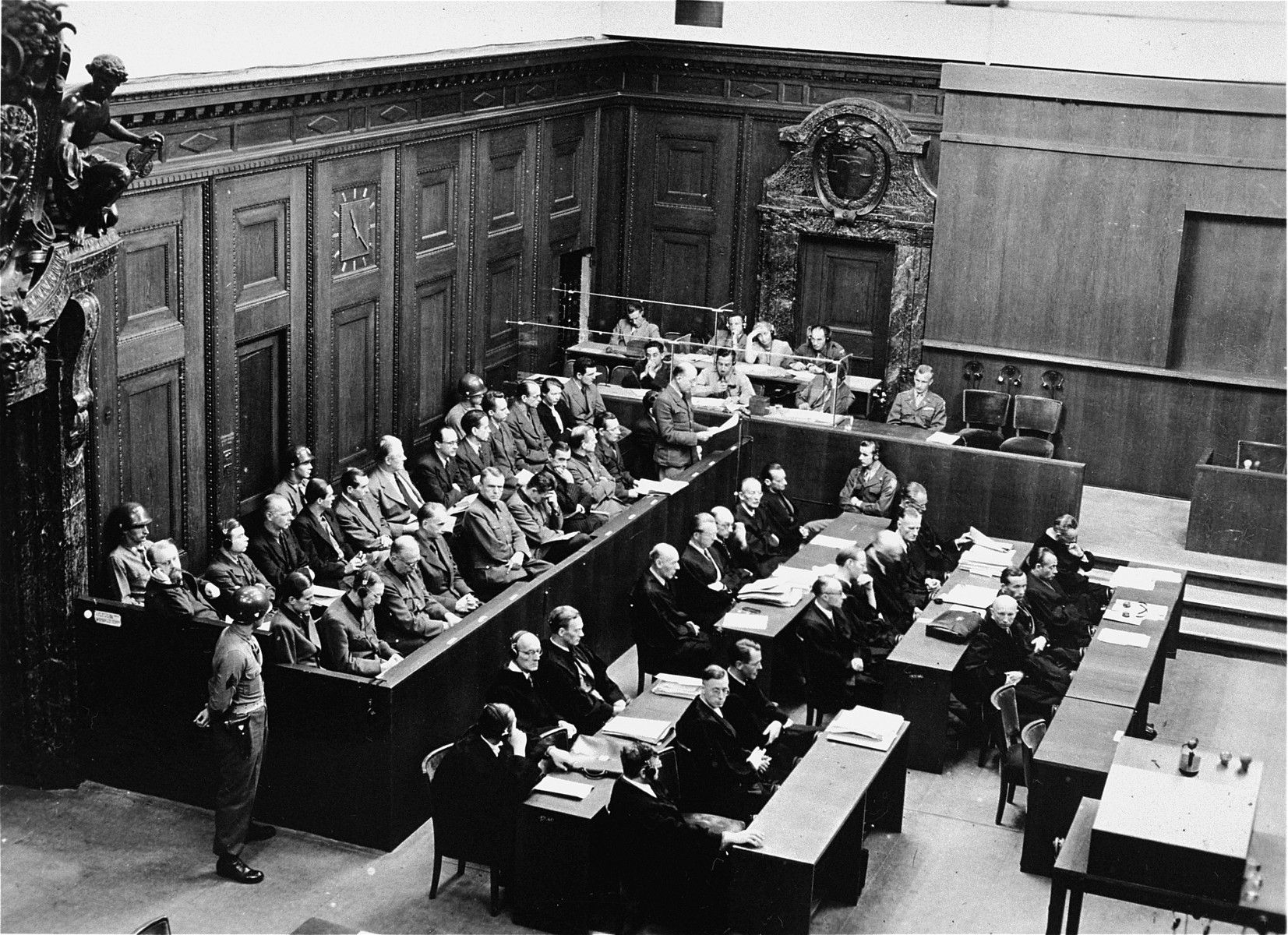 The defendants in the dock (left) and their lawyers (right) at the Doctors Trial.