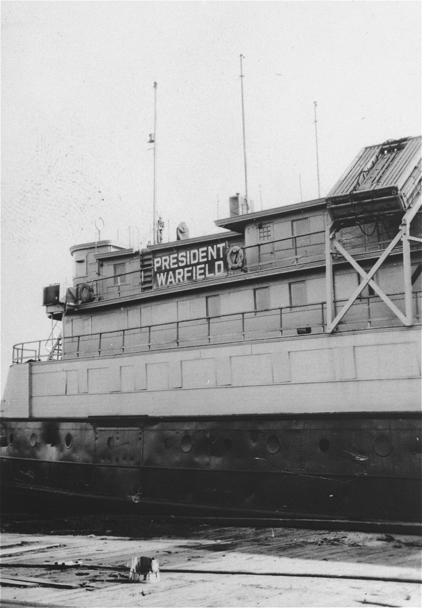 View of the SS President Warfield (later the Exodus 1947) before it was sent to Europe to ferry illegal Jewish immigrants to Palestine.