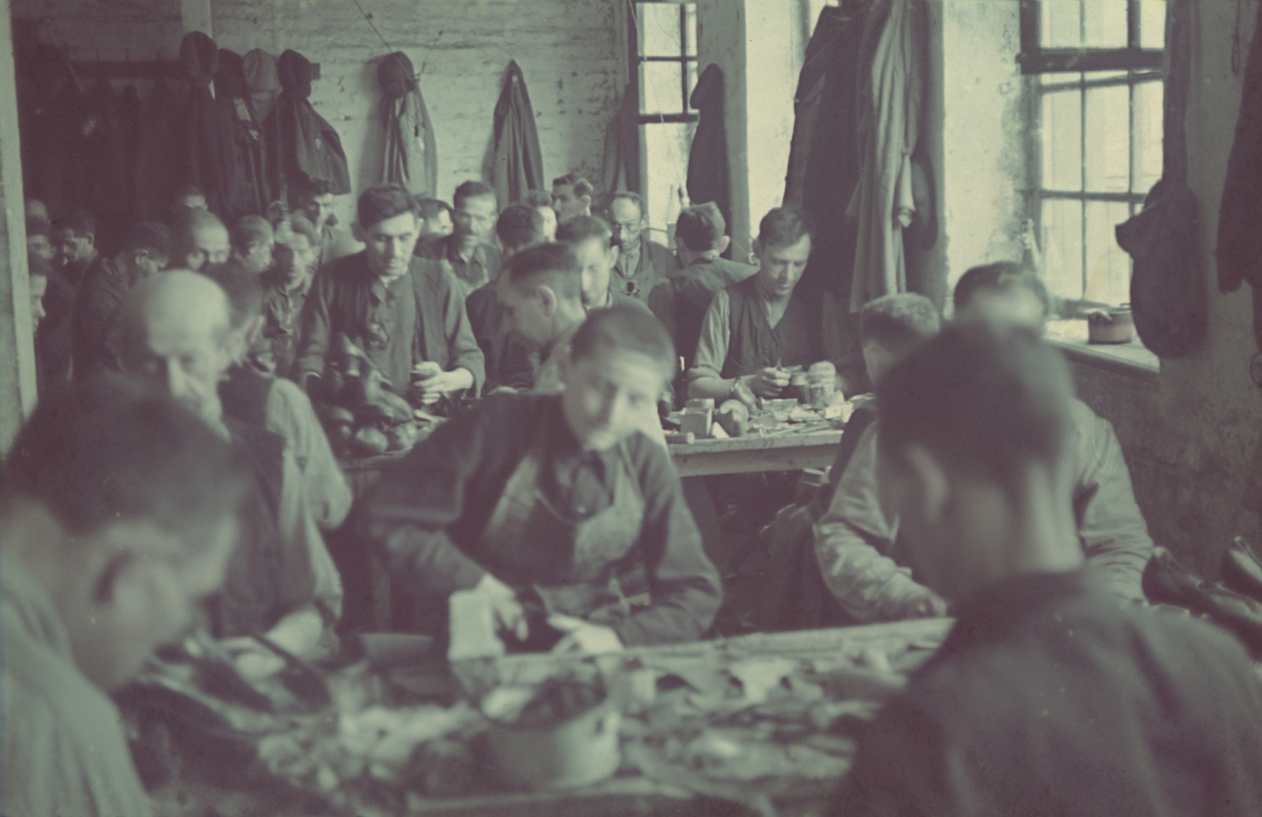 Jewish Workers Manufacture Wooden Shoes In A Workshop In The