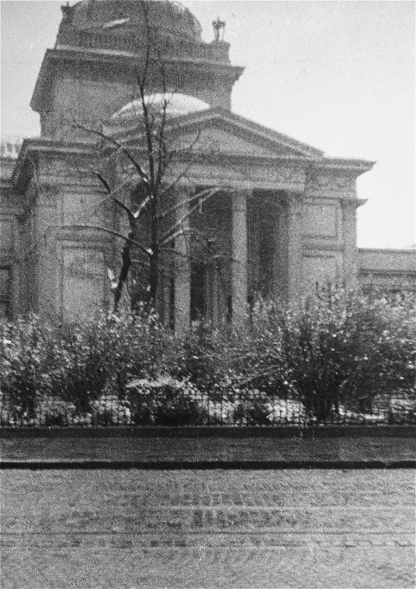 View of the Great Synagogue on Tlomackie Street in Warsaw, destroyed by the Germans in May 1943. 

The photographer took this picture in March 1943, just before the Warsaw ghetto uprising.